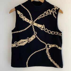 St. John Sleeveless Black Mock Turtleneck Top Adorned  SZ M